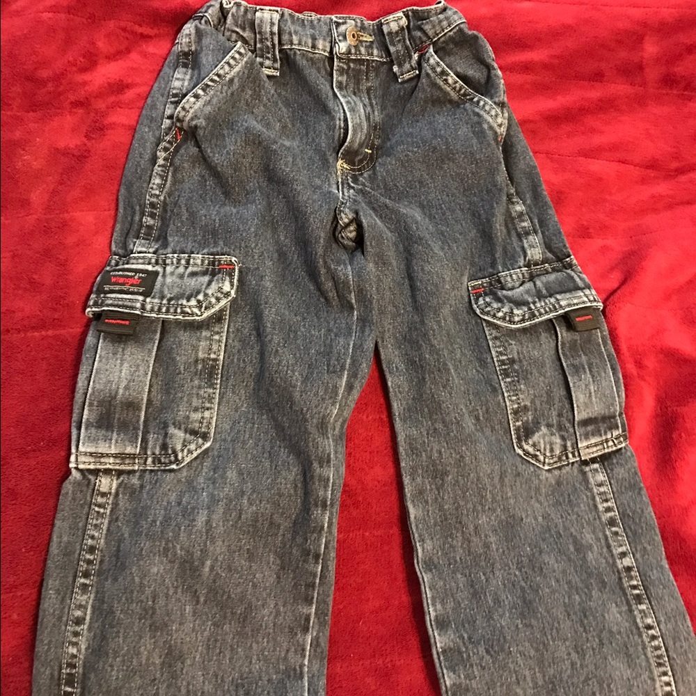 Wrangler Boys Dark Blue Carpenter Jeans Size 6 Regular EUC Adjustable Waist